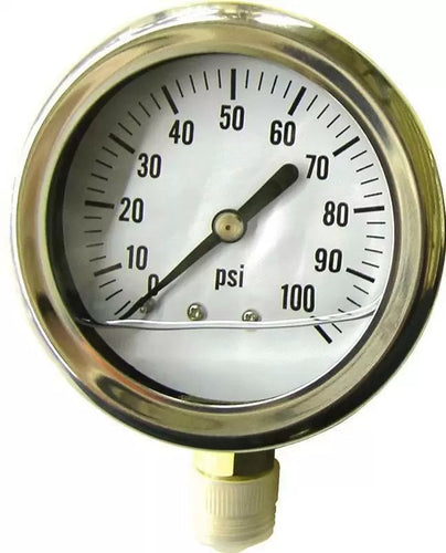 Green Leaf Liquid Filled Pressure Gauge, 100 psi, 2-1/2 in Dial, 1/4